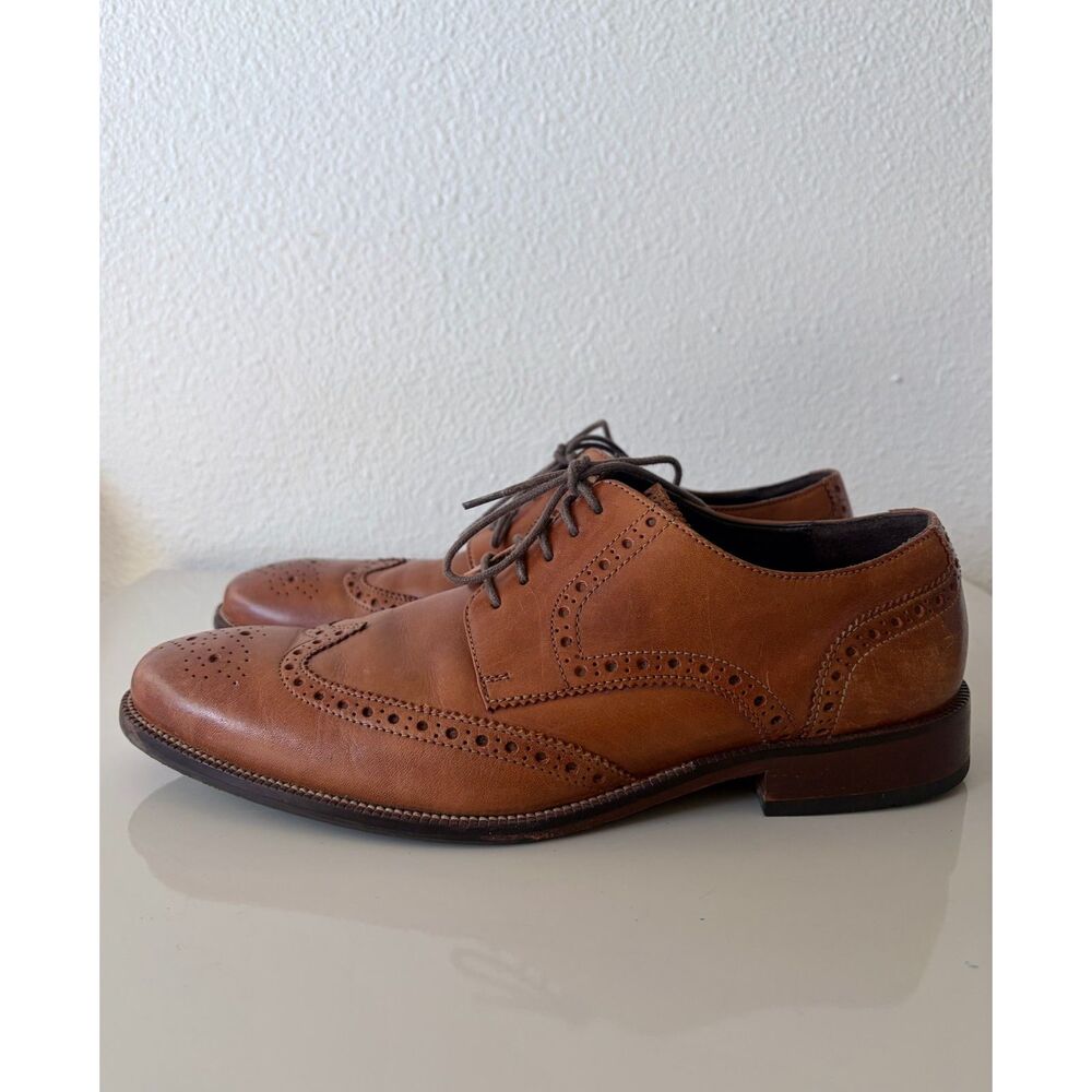 COLE HAAN Benton MDL Wing II Oxford Shoes British Tan Leather Shoes Mens 8.5 US